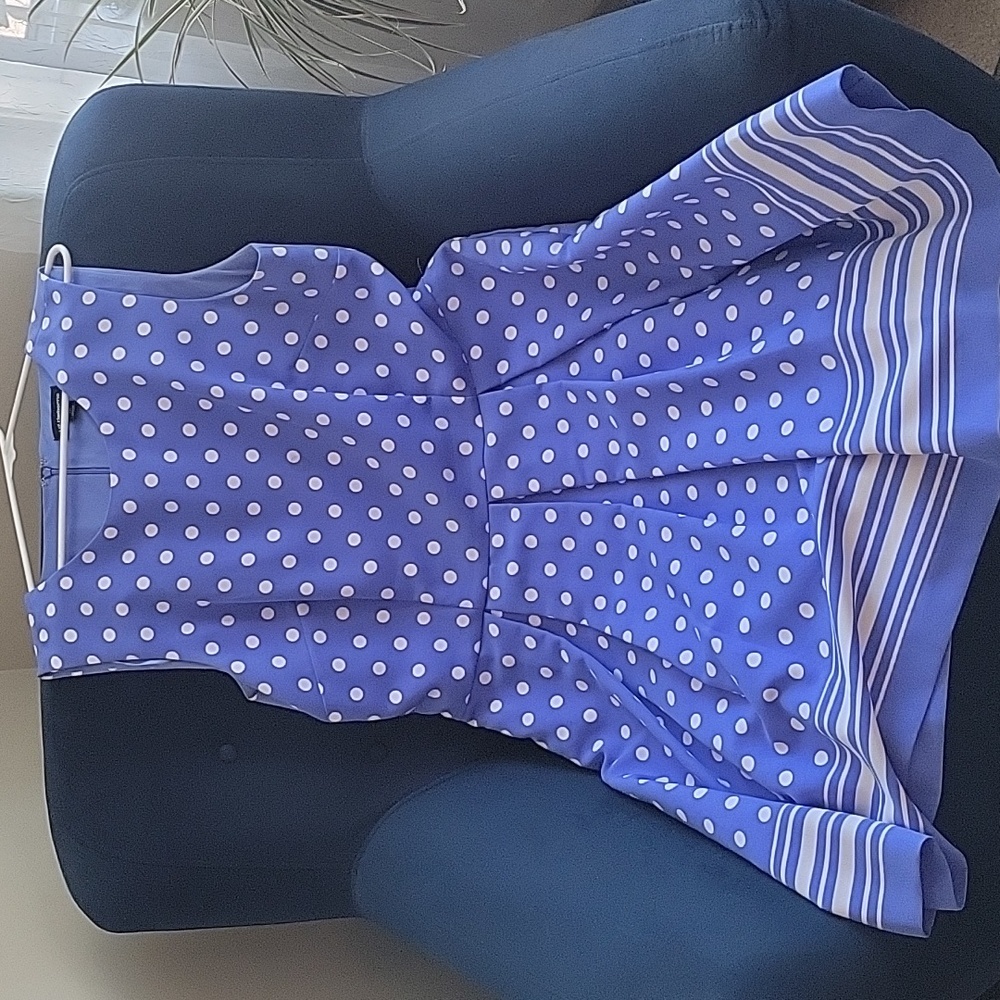 Blue with white polka dot sleeveless dress